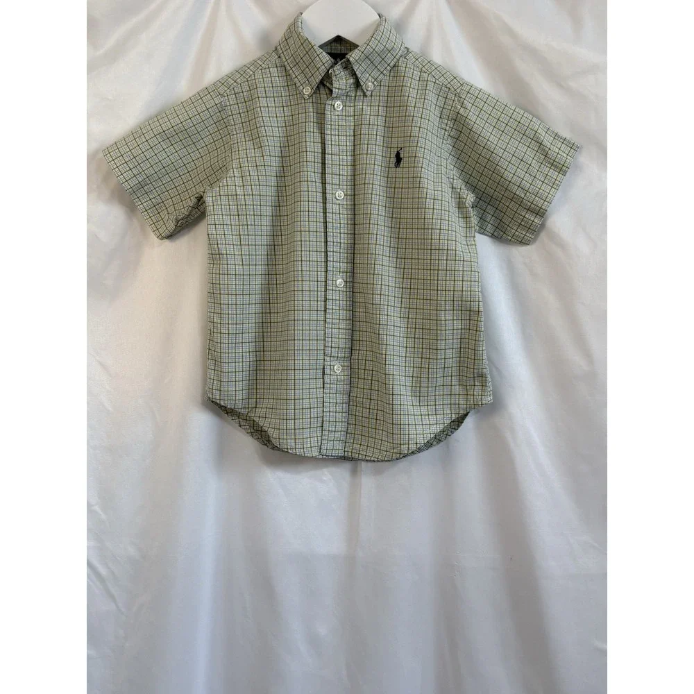 Polo Ralph Lauren Boy's 3/3T White, Yellow, Blue Plaid Button Down Shirt Cotton